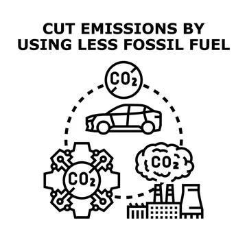 Reducing carbon dioxide emissions by decreasing fossil fuel consumption Stock Illustration