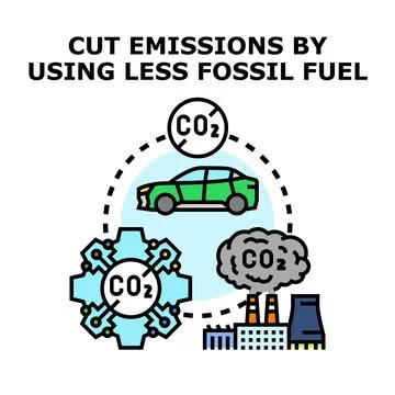 Reducing carbon dioxide emissions by decreasing fossil fuel consumption Stock Illustration