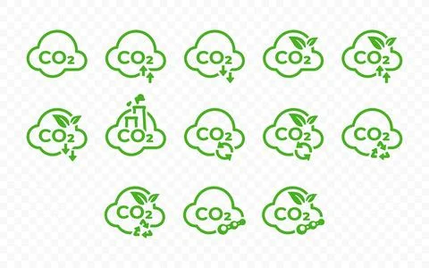 Reducing carbon emission vector icons set Stock Illustration