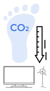Reducing Carbon Footprint Through Clean Energy and Digital Monitoring Stock Illustration