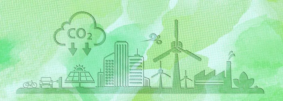 Reducing CO2 emissions to stop climate change sign Illustrazione stock