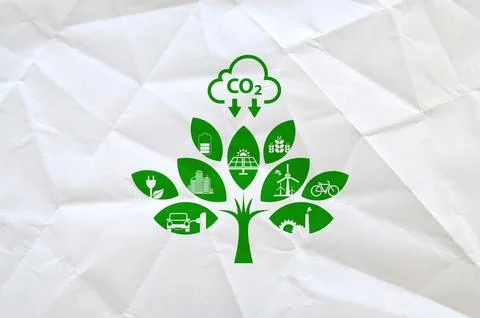 Reducing CO2 emissions to stop climate change sign Stock Photos