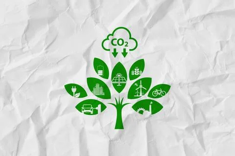 Reducing CO2 emissions to stop climate change sign Stock Photos