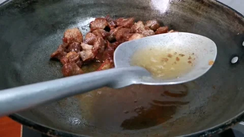 Reducing Cooking Oil in the Pan Stock Footage 157676503