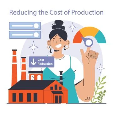 Reducing the cost of production. Automatization and effective optimization Illustrazione stock