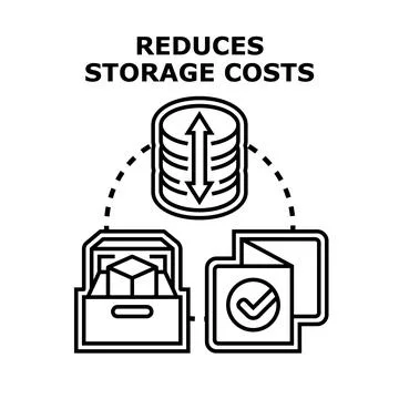 Reducing data storage costs decreasing expenses process Stock Illustration