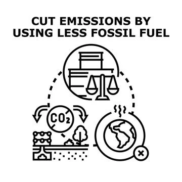 Reducing emissions using less fossil fuel concept Stock Illustration