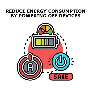 Reducing energy consumption by powering off electronic devices Stock Illustration