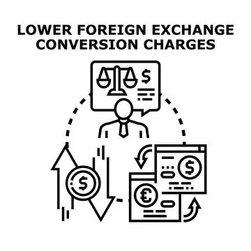 Reducing foreign exchange conversion charges and fees Stock Illustration