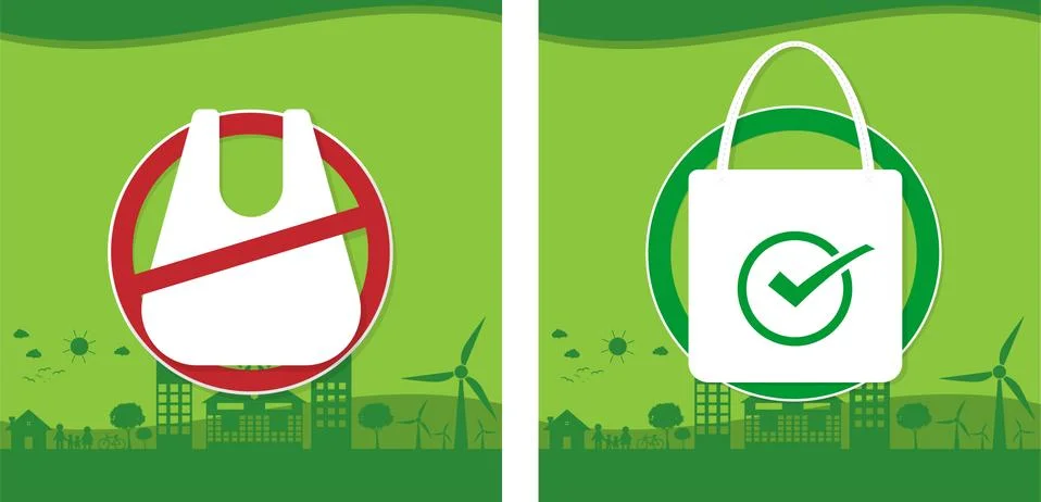 Reducing Pollution plastic uses concept,No plastic bags.Vector illustration Stock Illustration