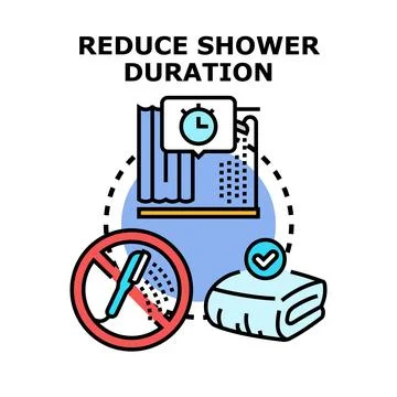 Reducing shower duration for water conservation concept Stock Illustration