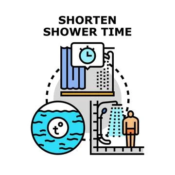 Reducing shower time concept for water saving Stock Illustration
