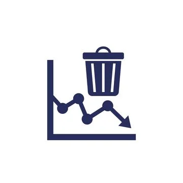 Reducing waste icon with a chart and trash bin Illustrazione stock
