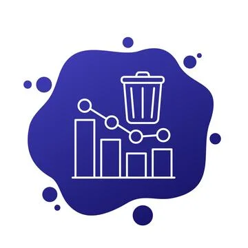 Reducing waste icon with a chart and trash bin, line vector Illustrazione stock
