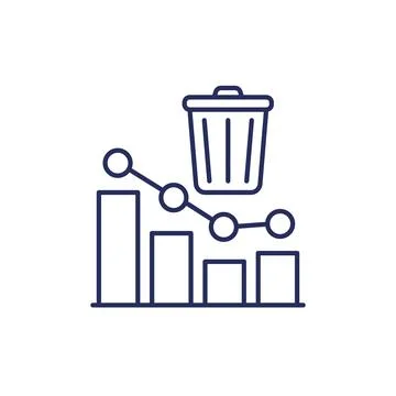 Reducing waste line icon with chart and trash bin Illustrazione stock