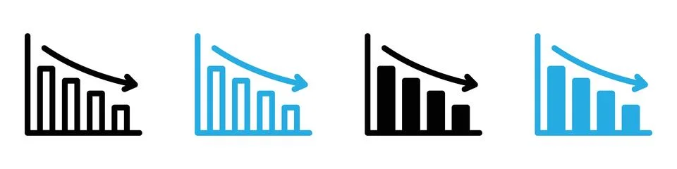 Reduction chart icon set depicting data reduction symbols, ideal for busine.. Stock Illustration