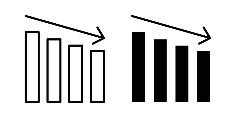 Reduction chart icon solid, line, and editable vector set. Stock Illustration
