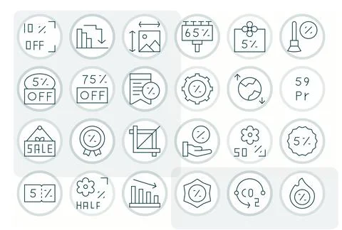 Reduction Design Vector Icons featuring 24 PIXEL Perfect Thin Line Style Stock Illustration