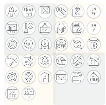 Reduction Digital Vector Pack containing 32 Display Perfect Thin Line Retin.. Stock Illustration