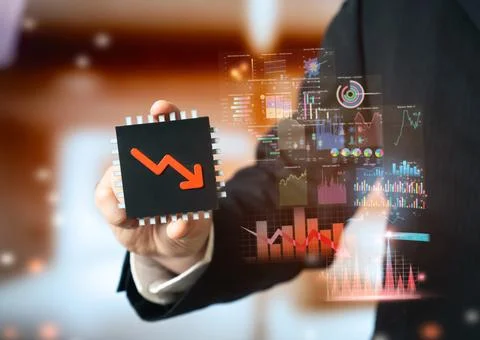 Reduction in microchip production and supply. Improving energy efficiency. .. Stock Photos