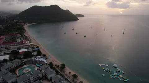 Reduit beach drone shot sunset 1 Stock Footage 232176764