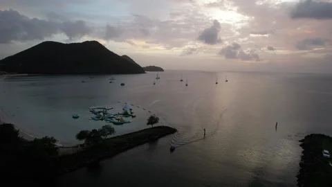 Reduit beach drone shot sunset 2 with Bay Gardens Hotel Stock Footage 232176782