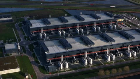 Redundant Data Center Computing Infrastructure Aerial Stock Footage 325320235