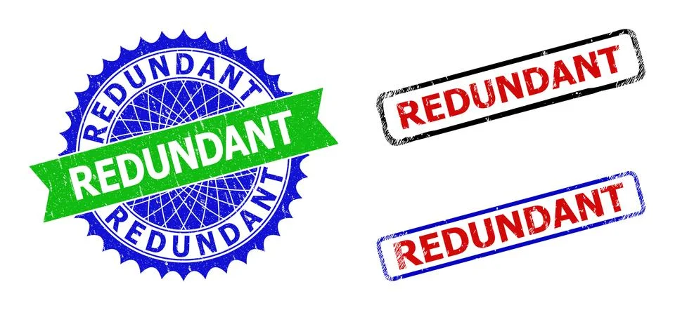REDUNDANT Rosette and Rectangle Bicolor Stamp Seals with Grunged Styles Stock Illustration