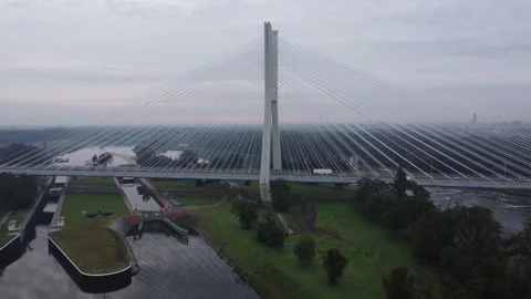 Rędziński Bridge drone footage Stock Footage 220602999