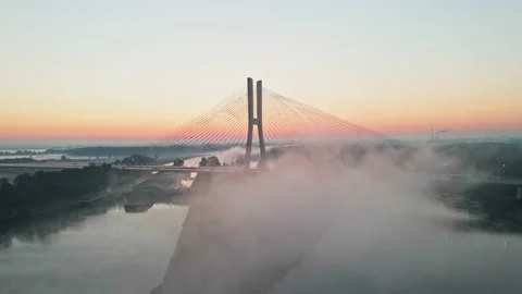 Redzinski Bridge, Wroclaw, Poland. Drone footage Stock Footage 233846484