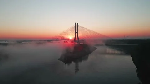 Redzinski Bridge, Wroclaw, Poland. Drone footage Stock Footage 233846547