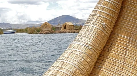 Reed boat titicaca lake Stock Footage 44102502