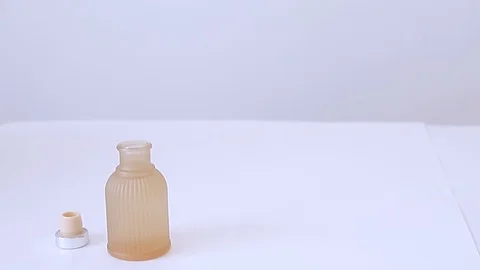 Reed diffuser bottle and sticks extreme close up stock footage Stock Footage 125395686