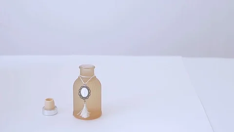 Reed diffuser bottle and sticks extreme close up stock footage Stock Footage 125398920