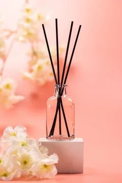 Reed diffuser creating aroma and freshness at home Stock Photos