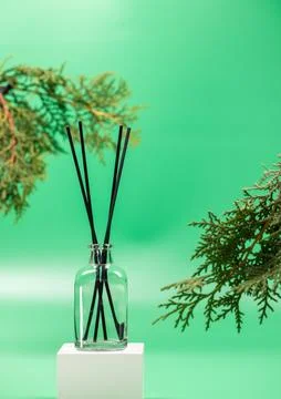 Reed diffuser creating relaxing spa aroma at home Stock Photos