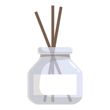 Reed diffuser spreading pleasant aroma in glass jar with blank label Illustrazione stock