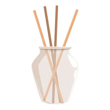 Reed diffuser sticks spreading pleasant aroma in glass jar Stock Illustration