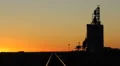Reed lake grain elevator with train tracks. Saskatchewan, Canada. HD Footage