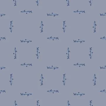 Reef shark seamless pattern in scandinavian style. Marine animals background. Stock Illustration