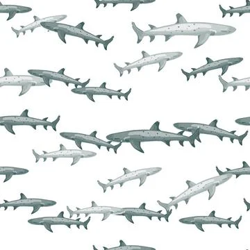 Reef shark seamless pattern in scandinavian style. Marine animals background. 스톡 일러스트