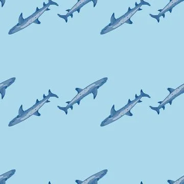 Reef shark seamless pattern in scandinavian style. Marine animals background. Stock Illustration