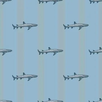Reef shark seamless pattern in scandinavian style. Marine animals background. Stock Illustration