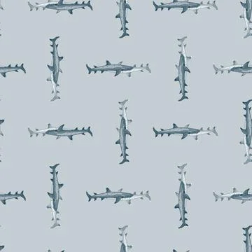 Reef shark seamless pattern in scandinavian style. Marine animals background. Stock Illustration