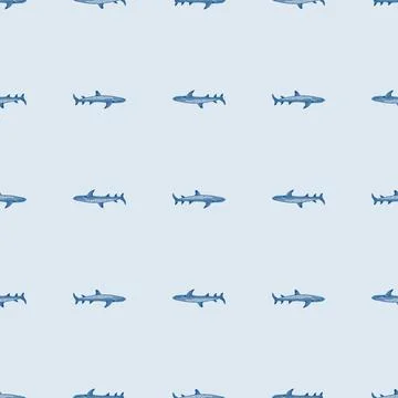 Reef shark seamless pattern in scandinavian style. Marine animals background. Stock Illustration