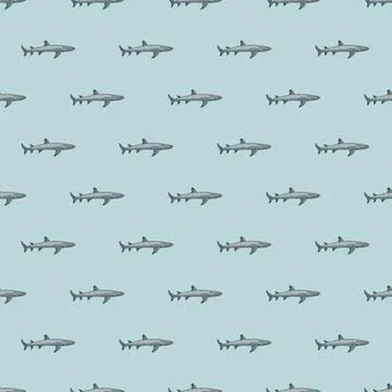 Reef shark seamless pattern in scandinavian style. Marine animals background. Stock Illustration