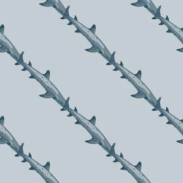 Reef shark seamless pattern in scandinavian style. Marine animals background. Stock Illustration