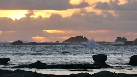 Reefs, waves and sunset Stock Footage 131734972
