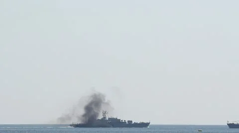 Reeky ship floating on the sea Stock Footage 12273542