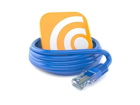 Reel of network cable with RSS icon 库存插图
